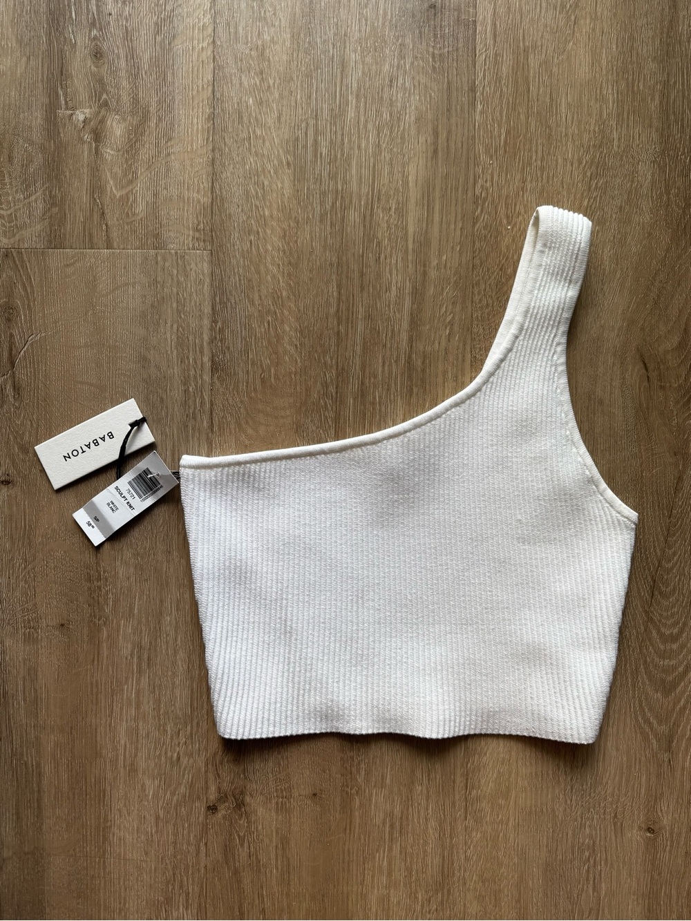 Babaton Ivory One-Shoulder Ribbed Crop Top